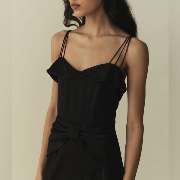NWT Doen Donetta Satin Silky Sweetheart Strappy A Line Midi Gown Dress Black - Picture 5 of 16